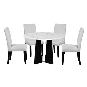 5 Piece Round Dining Table Set, Modern Dining Table And 4 Upholstered Chairs For Dining Room