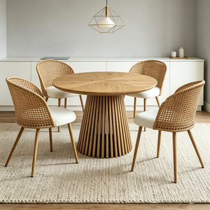 Round Wooden Dining Table + 4 Chairs Set