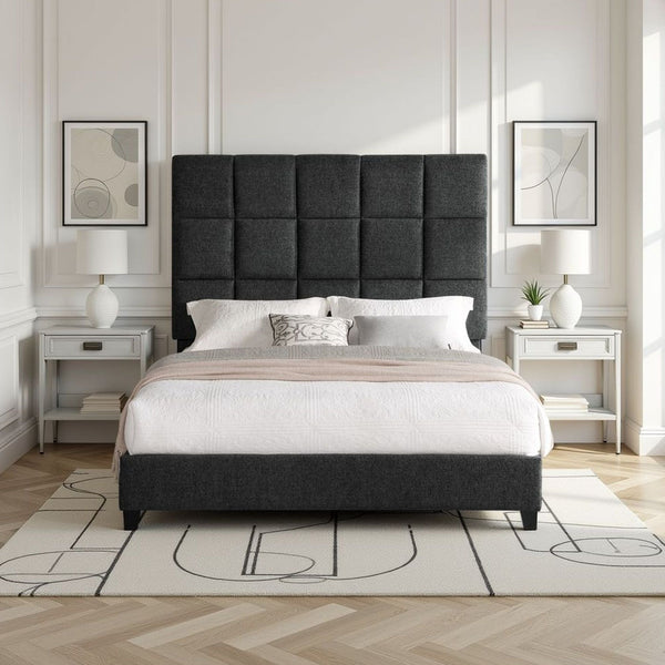 Squares Upholstered Headboard Platform Bed