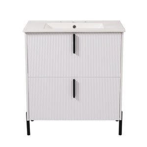 Bathroom Vanity With Ceramic Sink, Fluted Design