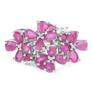 3.51 Carat Genuine Ruby and White Zircon .925 Sterling Silver Ring