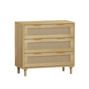 3 Drawers Rattan Storage Cabinet Set of 2 - Oak