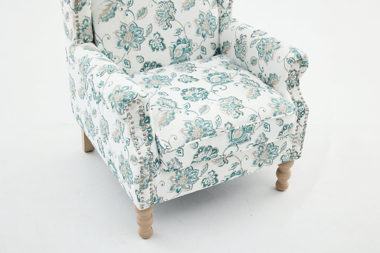 Modern Accent Chair with Retro Wood Legs and Floral Design