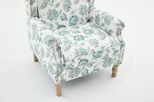 Modern Accent Chair with Retro Wood Legs and Floral Design
