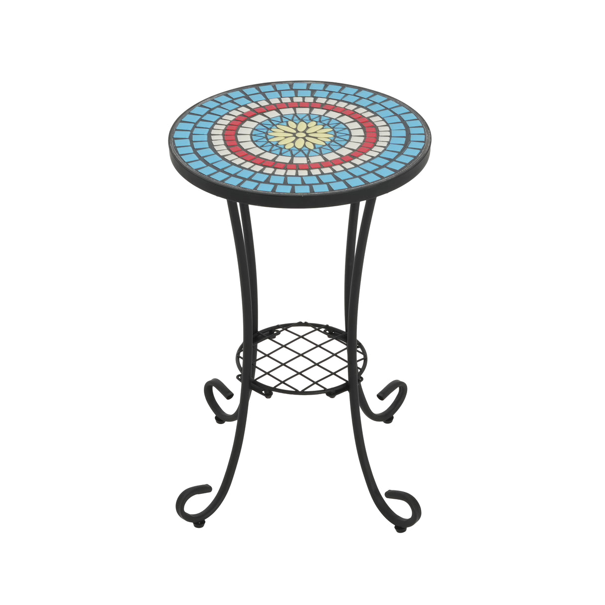 Patio Side Table with Shelf, Blue and Black