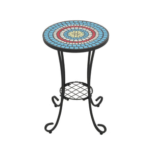 Patio Side Table with Shelf, Blue and Black