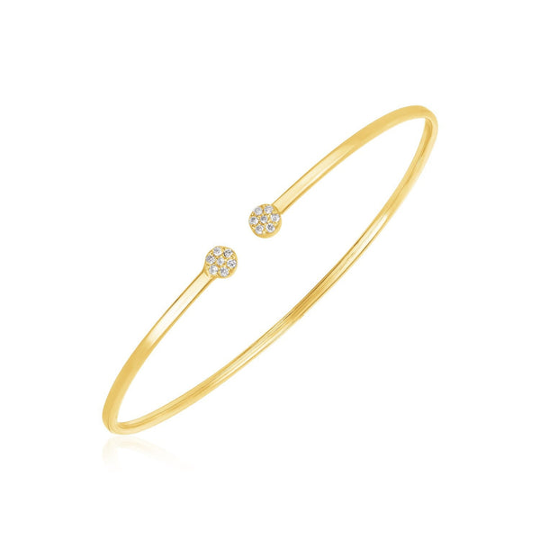14k Yellow Gold High Polish Diamond Cluster Bangle (2mm)