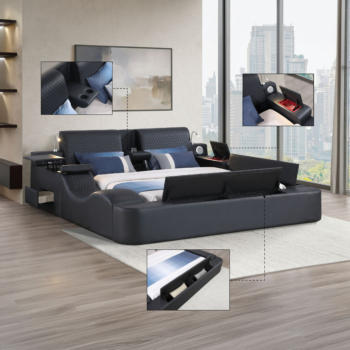 Zoya - Smart Multifunctional Bed, Built In Bluetooth Speakers, USB Charging