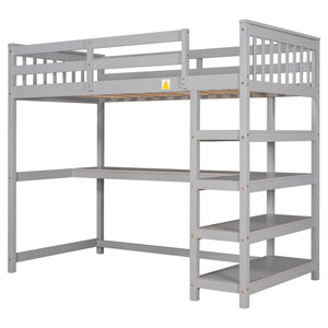 Loft Bed With Storage Shelves And Under Bed Desk