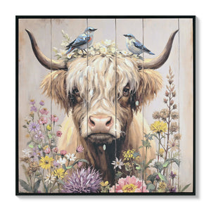 Highland Cow Wall Decor, Picture Canvas Art Print for Living Room - Camel / Brown