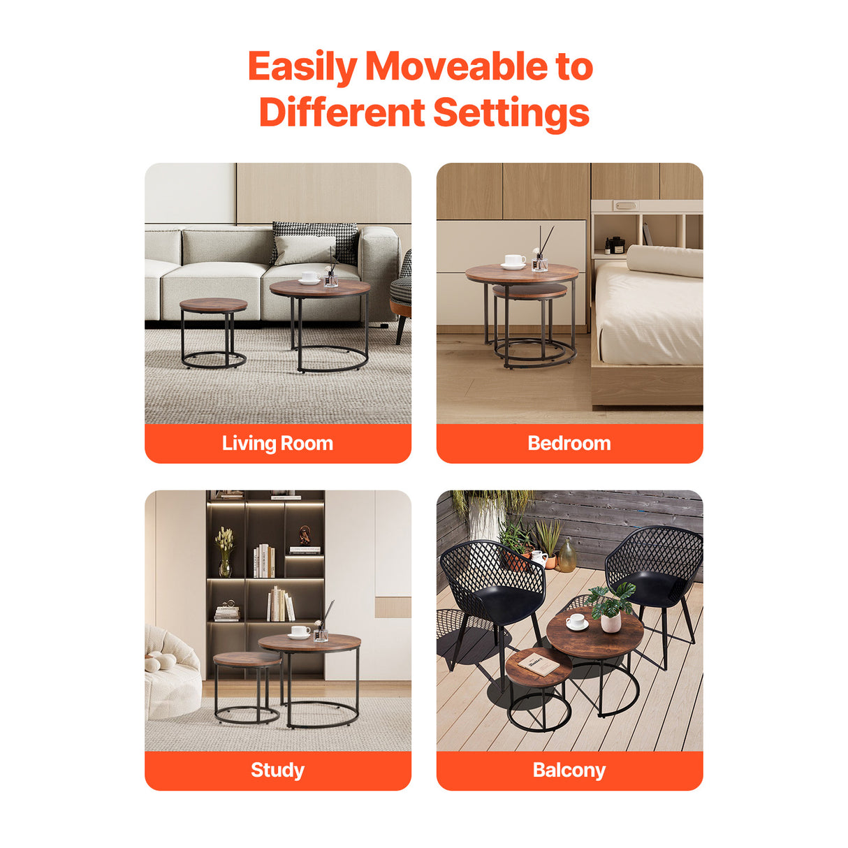 Nesting Coffee Table Set of 2, 23.6 in Round Coffee Tables