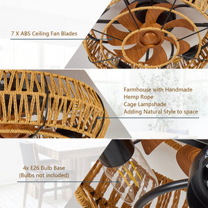 19" Caged Ceiling Fan with Lights and Remote