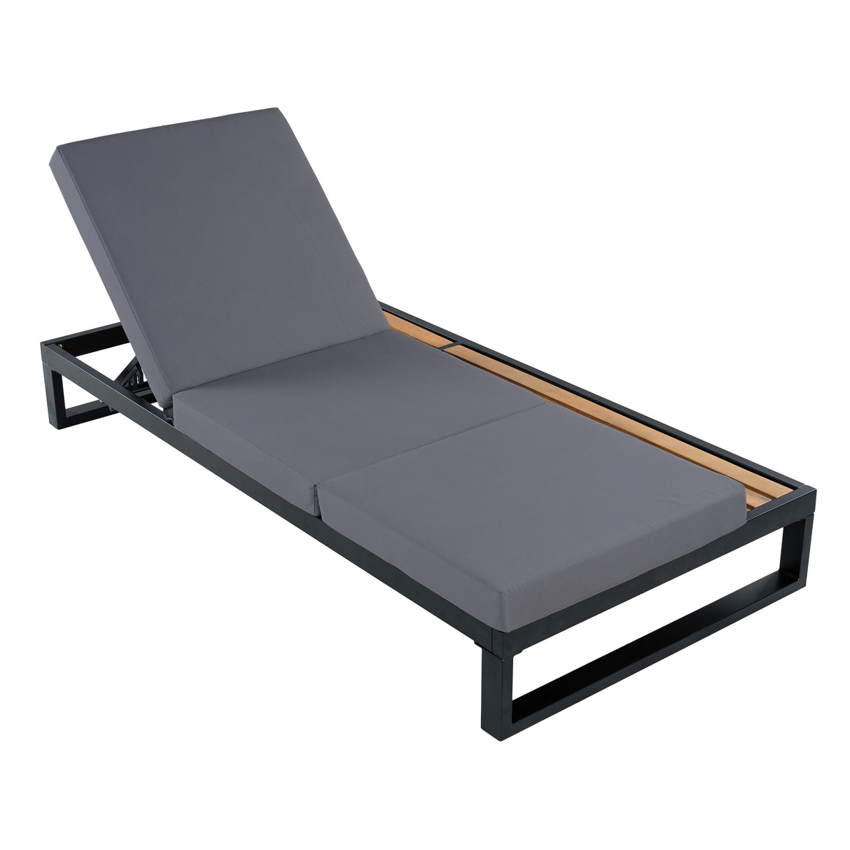 Black Iron & Teak Finish Chaise Lounge Set