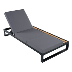 Black Iron & Teak Finish Chaise Lounge Set