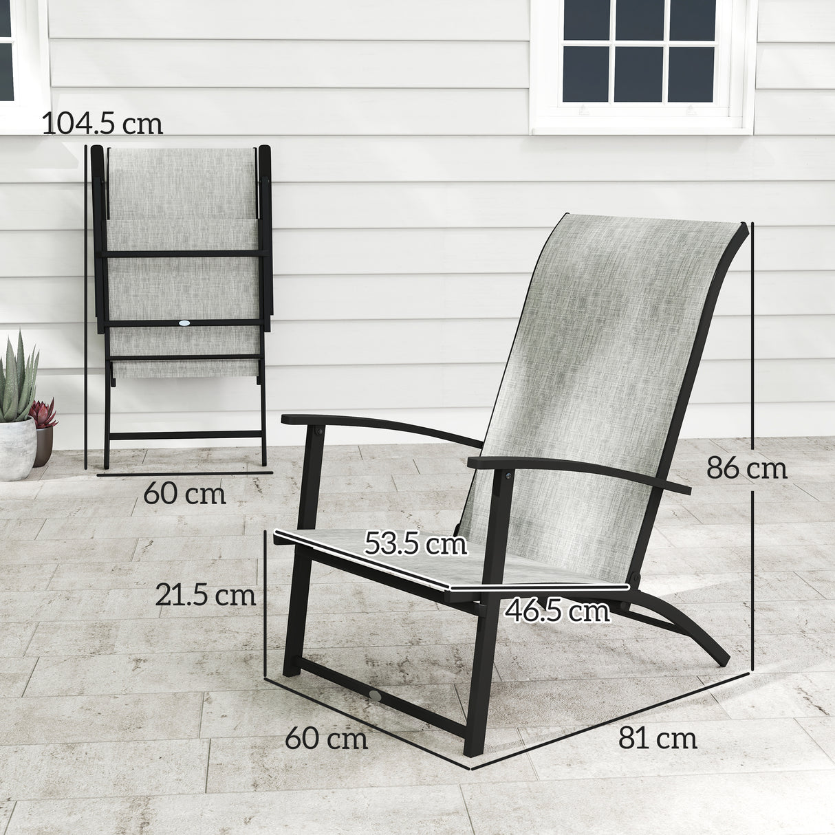 Outsunny Folding Patio Chairs Set of 2, Portable Outdoor Dining Chairs with High Back, Armrests