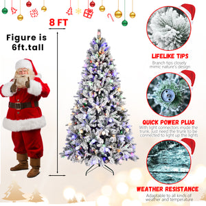 8Ft Flocked Christmas Tree with 470L Colorful LED Lights