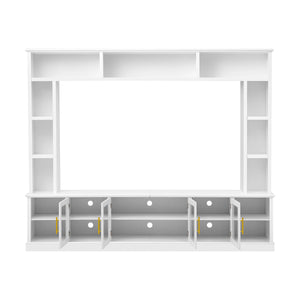 All-In-One Entertainment Center With Bookshelves & Tempered Glass Doors, TV Console Unit For Living Room