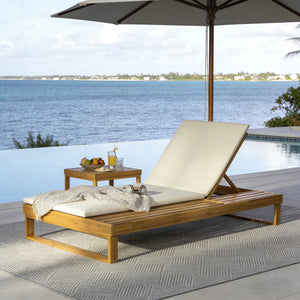 Teak Finish Acacia Wood Chaise Lounge with 1.57-Inch Cushion