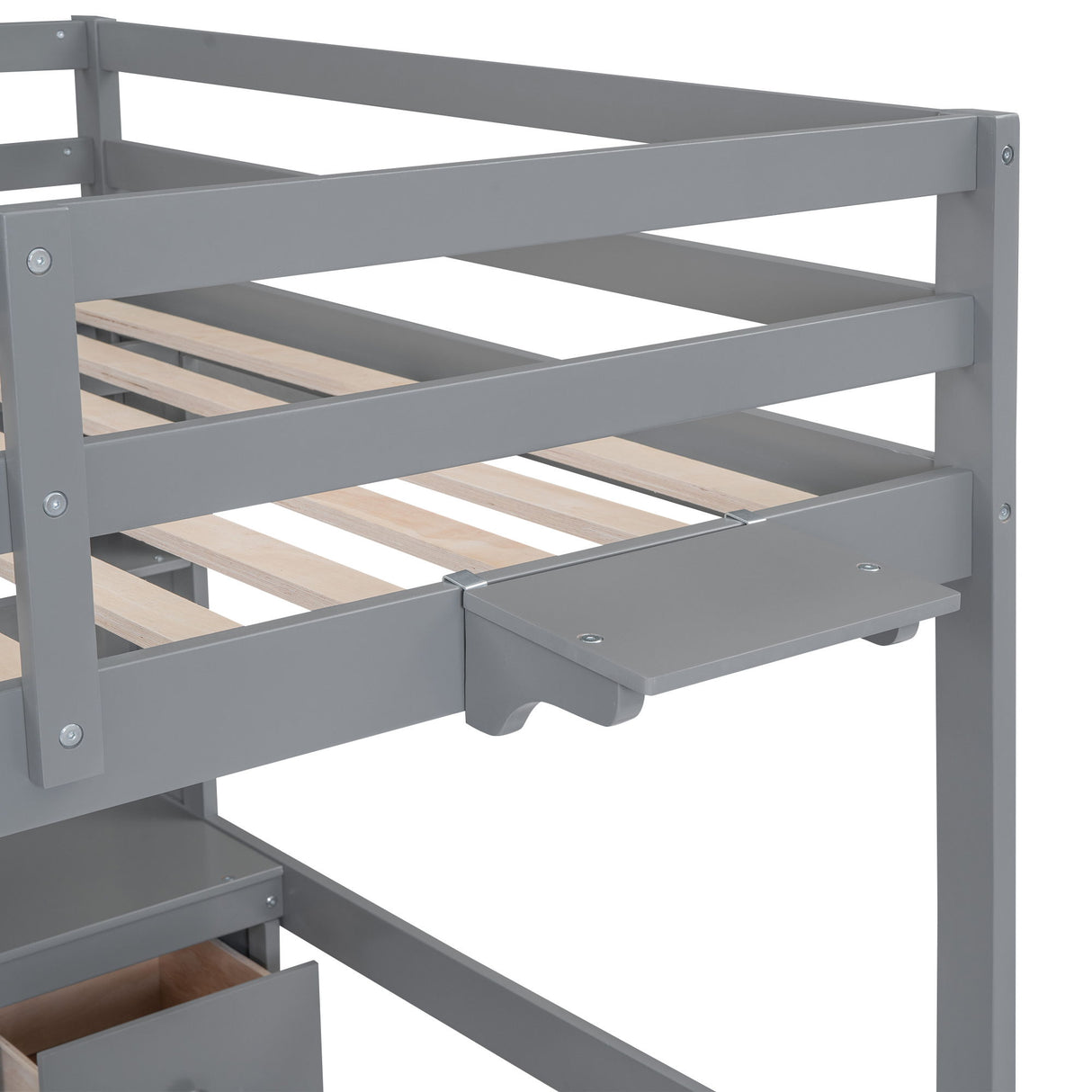 Loft Bed With Desk, Cabinets, Drawers, Charging Station And Bedside Tray