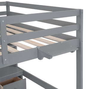 Loft Bed With Desk, Cabinets, Drawers, Charging Station And Bedside Tray