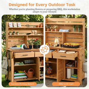 TOPMAX 65''H Large Garden Potting Bench with Lockable Wheels and Storage Cabinet