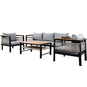 4 Pieces Outdoor Sectional Sofa Set 5 Person Patio Seating Group Outdoor Conversation Set With Cushions And A Coffee Table For Patios