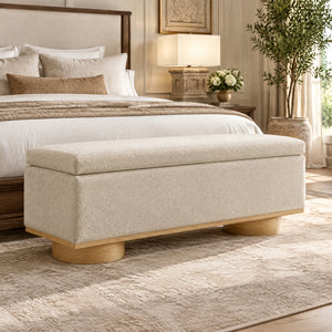 Modern 50" Oatmeal Upholstered Storage Bench