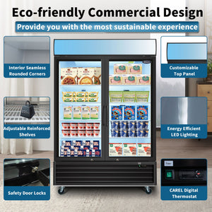 Glass Door Merchandiser Freezer Swing Door Commercial Reach-In Display Freezers With LED Top Panel Upright Freeze Storage