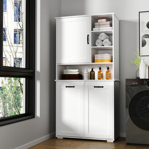 Laundry Cabinet with Doors and Shelf, Tilt-Out Laundry Hamper, Multiple Storage Space