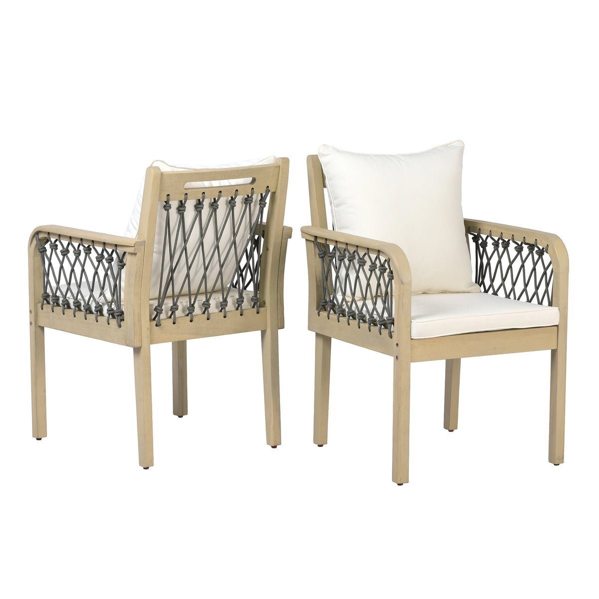 Outdoor Patio Acacia Wood Chairs With Woven Rope Arms (Set of 2)