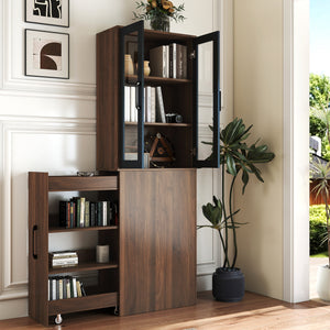70.87" High Display Storage Cabinet with Multi-Tier Shelves and Glass Doors