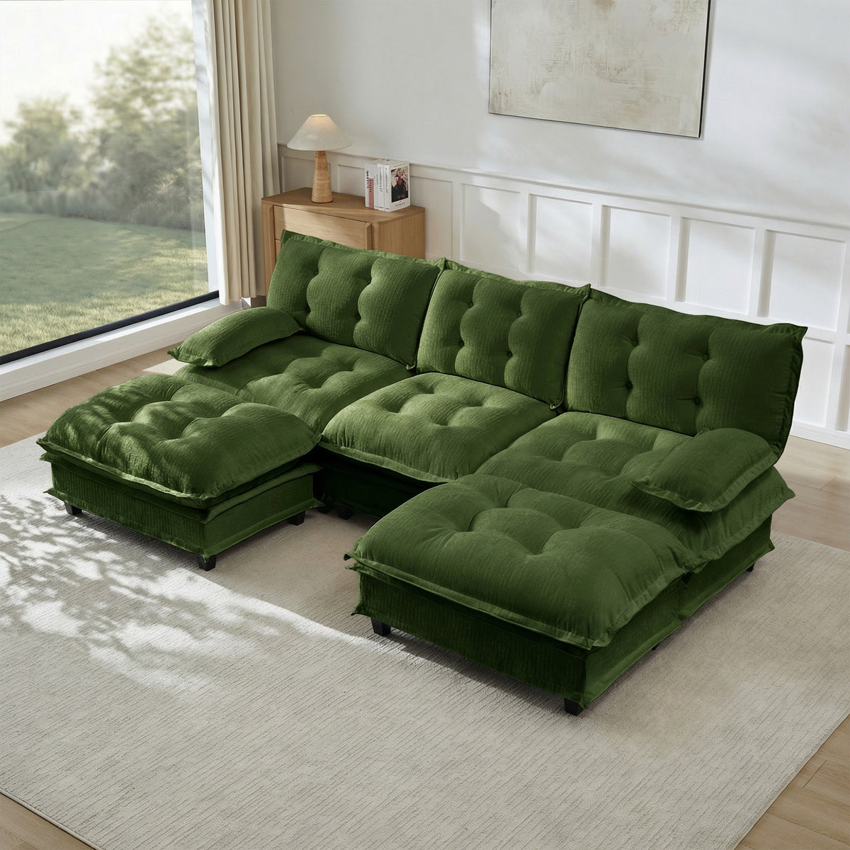 107" U Shaped Modern Sofa Modular Sectional Cloud Couch with Ottomans