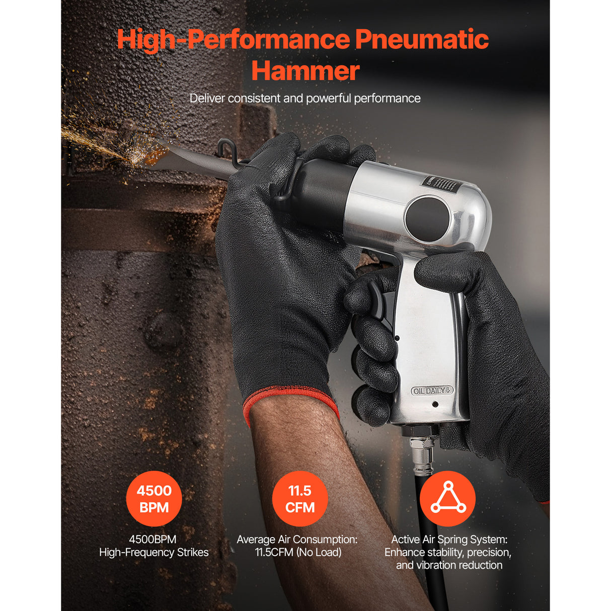 Air Hammer 4500BPM Pneumatic Hammer with Air Needle Scaler & 4 Chisels