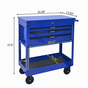 3 Drawers Multifunctional Tool Cart With Wheels and Steel Top - Blue & Black