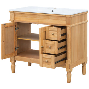 Modern Bathroom Vanity With Ceramic Sink, Soft Close Doors, Adjustable Shelves