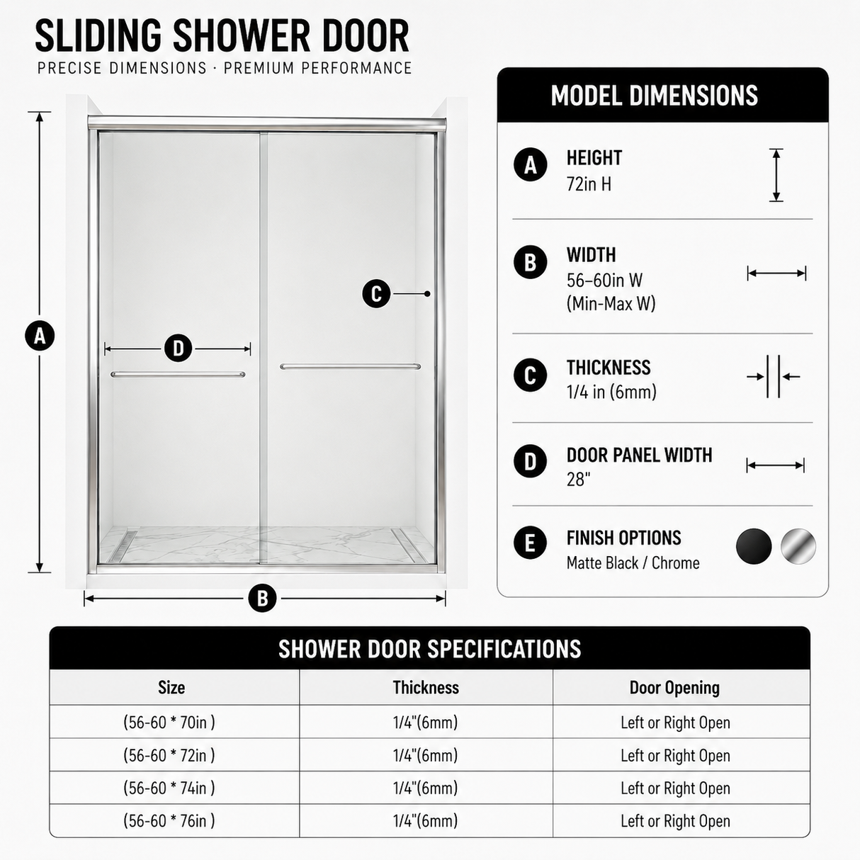 56-60" W x 72" H Framed Double Sliding Shower Door