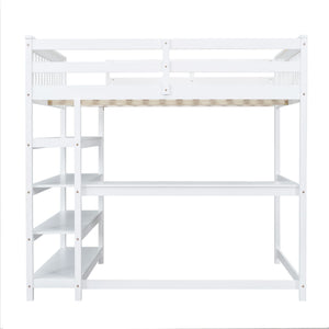 Loft Bed With Storage Shelves And Under Bed Desk