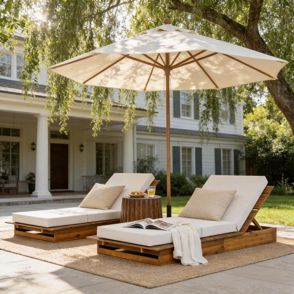 Acacia Wood Chaise Lounge with 4" Thick 3-Fold
