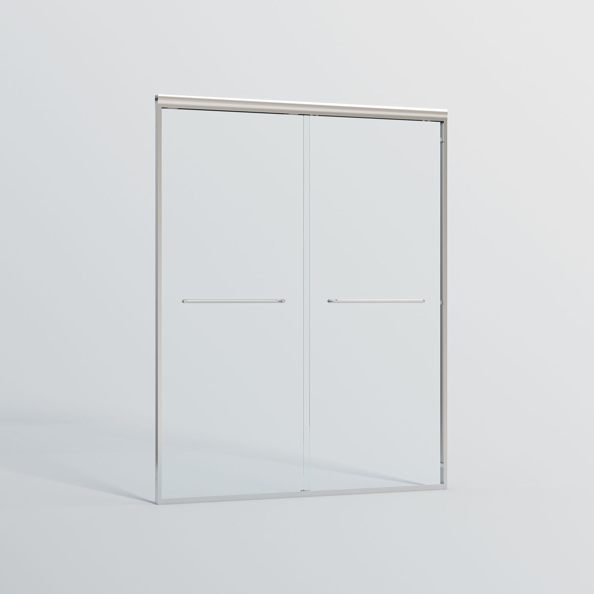 Double Sliding Shower Door, Semi-Frameless Bypass Bathroom Sliding Door With 1/4" (6 Mm) Tempered Glass For Walk-In Shower