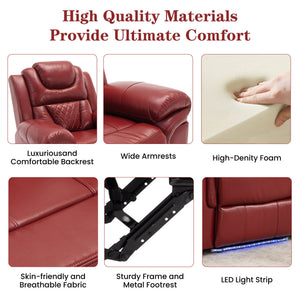 Home Theater Seating Manual Recliner Chair With Center Console And LED Light Strip For Living Room - Red