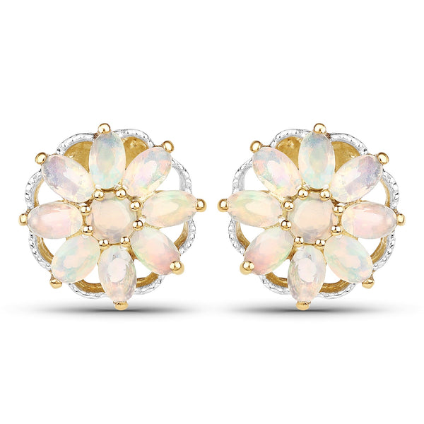14K Yellow Gold Plated 2.70 Carat Genuine Ethiopian Opal .925 Sterling Silver Earrings