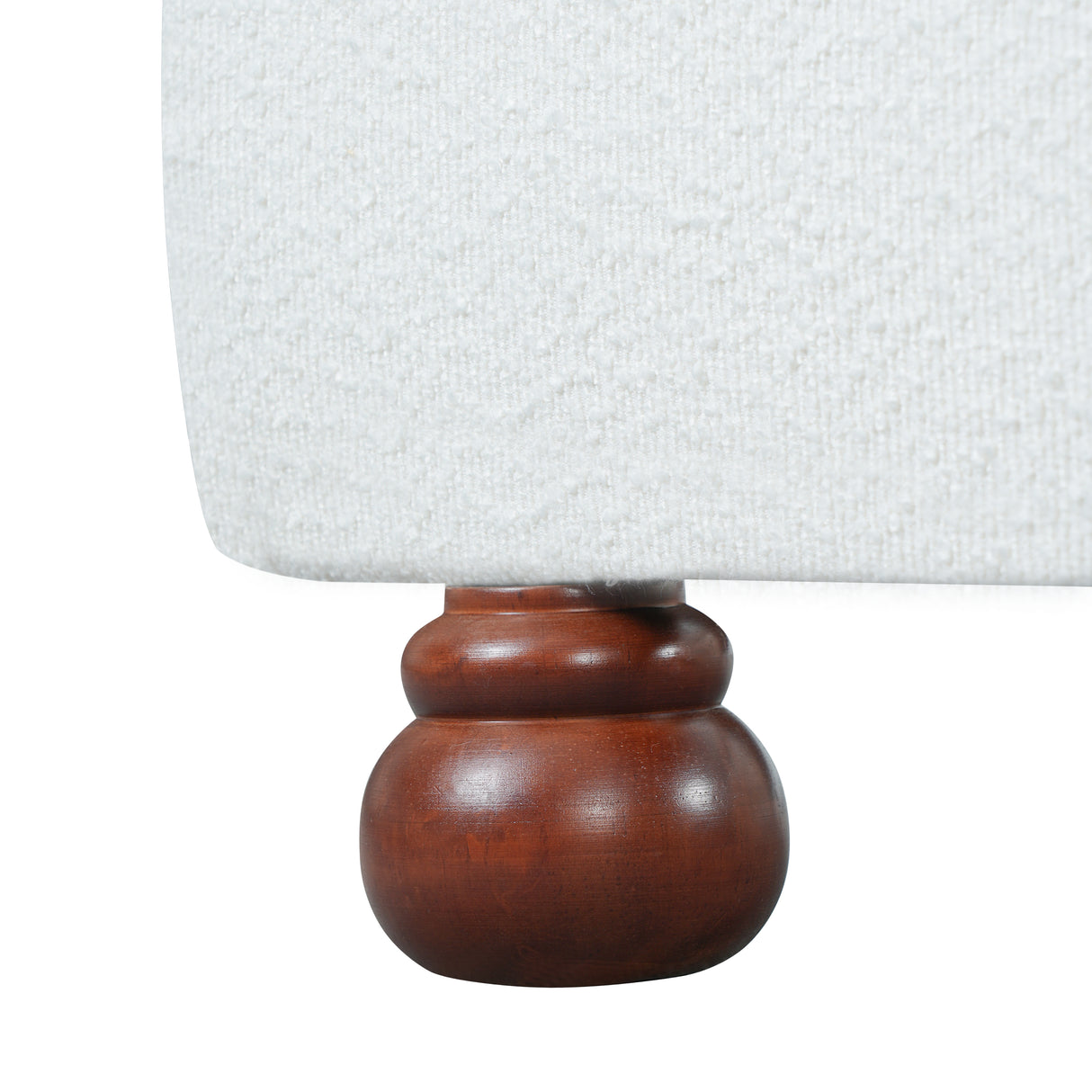Cream-Colored Boucle Upholstered Bed with Rubber Wood Foot, King