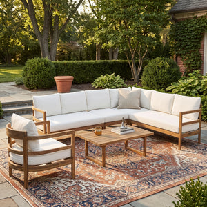 Outdoor Acacia Wood 6-Seater Sectional Sofa Set