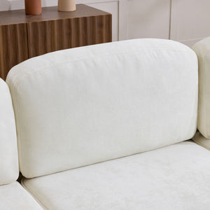L-Shaped Sectional Sofa With Removable Ruffled Skirt, Flared Arms, Ottoman - White