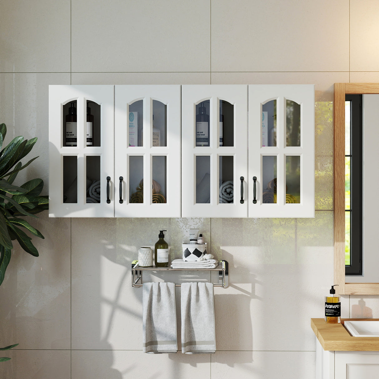 Wall Cabinet with Glass Door and Adjustable Shelves
