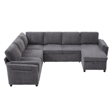 Convertible U-Shaped Sectional Sofa Bed With USB Ports And Storage