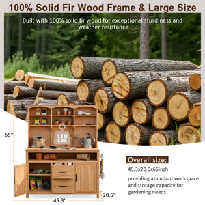 TOPMAX Large Fir Wood Potting Bench with Hutch, Cabinets & Drawers