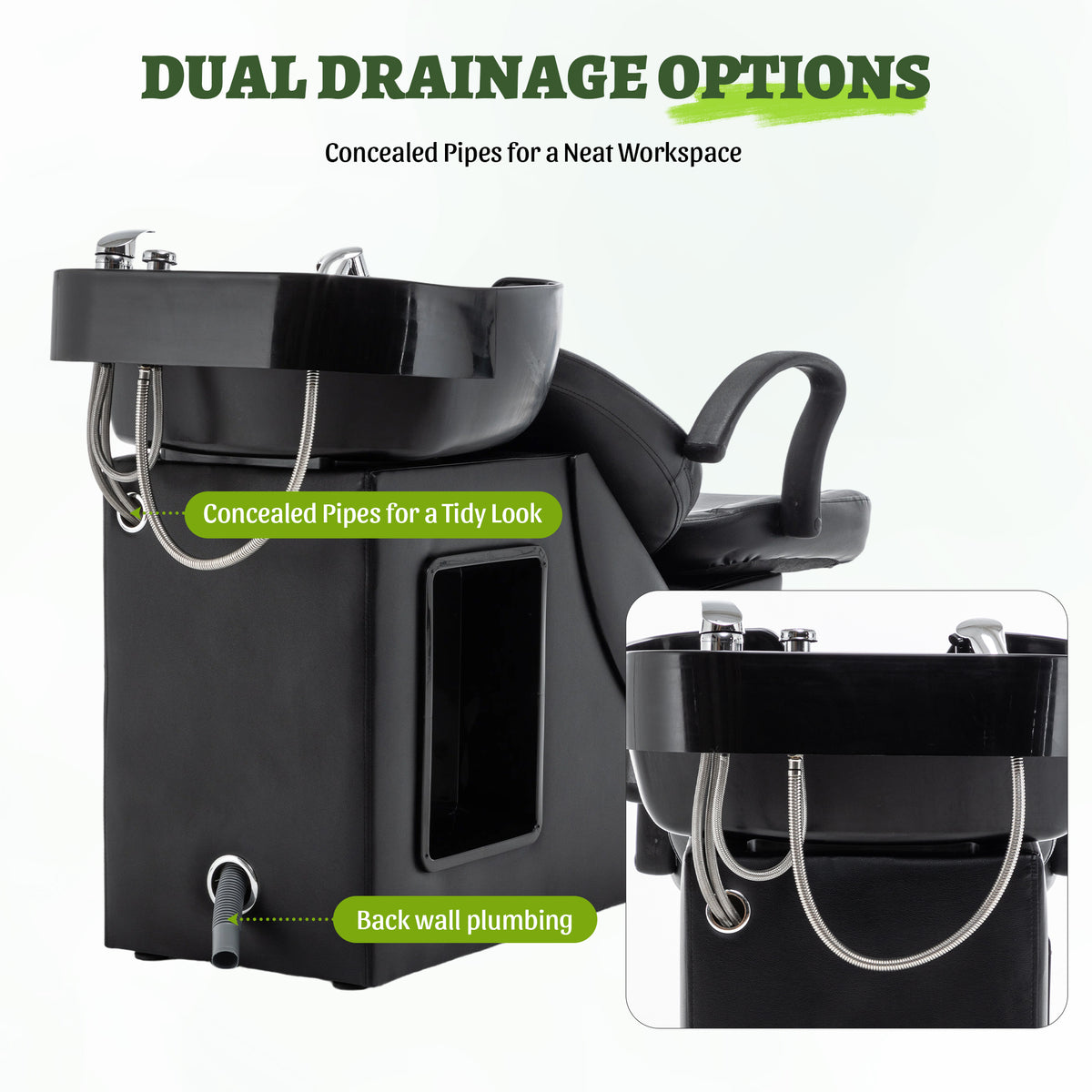 Shampoo Bowl and Chair Set for Salon with Ergonomic Neck Rest - Black