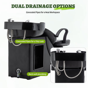 Shampoo Bowl and Chair Set for Salon with Ergonomic Neck Rest - Black
