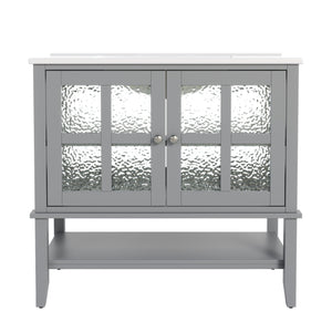 Bathroom Vanity With Ceramic Sink, Adjustable & Open Shelf